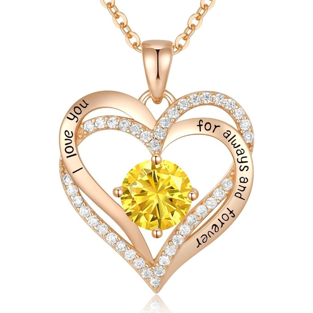 Forever Love Heart Pendant Birthstone Yellow Necklaces for Women